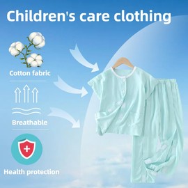 YAVINCOL Disability Clothing for Home Care Patient Nursing Suit For Children Postoperative Fracture Pure Cotton Fully Open on both Sides Paste Short-Sleeved Suit for Kids（Blue-XXL）