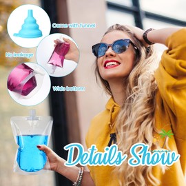 Patelai 90 Pieces Plastic Liquid Pouch Reusable Juice Pouches Travel Water Pouch Leak Proof Bags Bulk with Collapsible Silicone Funnel for Travel Outdoor (8 Oz,16 Oz,24 oz)