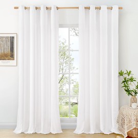 BGment 95 Inches Long Linen Curtains for Living Room, Pure White Privacy Drapes for Bedroom Sliding Door Light Filtering Thick Natural Curtain with Grommet Decorative, Each 52 Inch Wide
