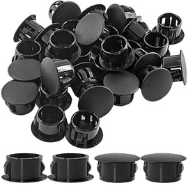 Murtenze 30 Pcs 16mm (5/8") Black Hole Plugs, Plastic Flush Type Panel Fastener Covers, Round Plastic Snap in Locking Tubing Plugs for Kitchen Cabinet Furniture