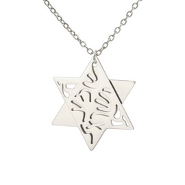 EUEAVAN Jewish Prayer Shema Yisrael Necklace for Women Two-Tone Star of David Necklace Hear O Israel Pendant Judaica Sh'ma Yisrael Jewellery Hebrew Kabbalah Blessing Gift Men, Stainless Steel, No