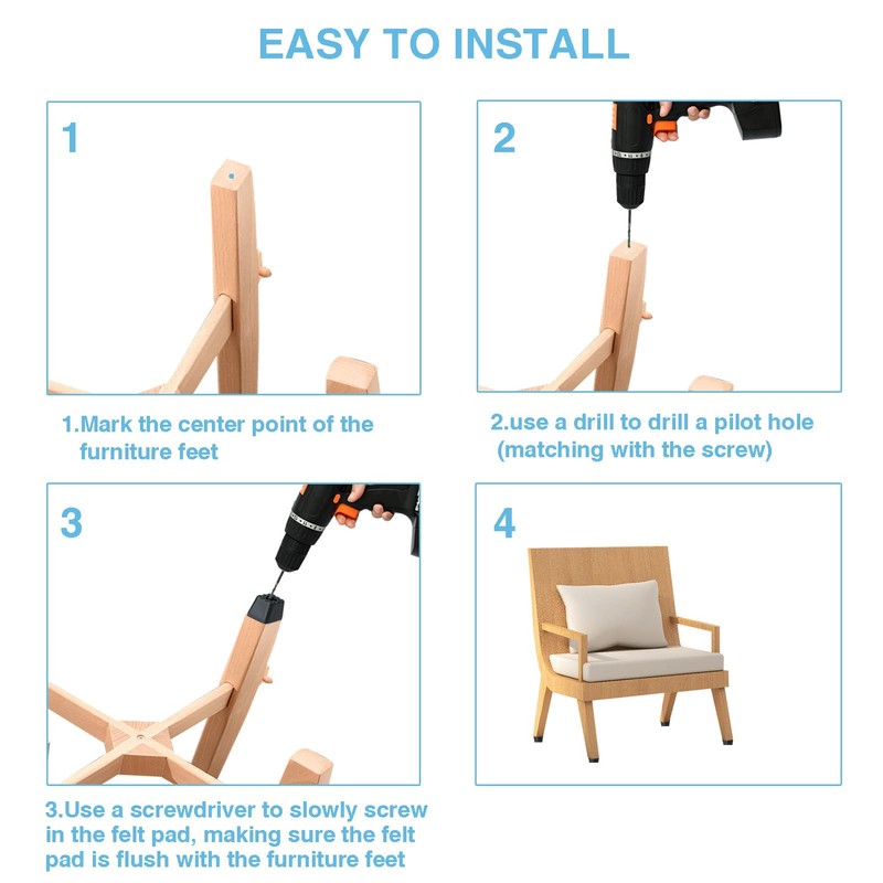 Furniture feet, black, keep perfectly away from the floor, square