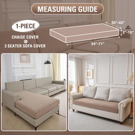 Jialudora Couch Cushion Covers Chaise Couch Cover Stretch Sectional Sofa Slipcover Washable Wear-Resistant Furniture Protector(Khaki,1 Piece for Chaise or Sofa 3-Seater)