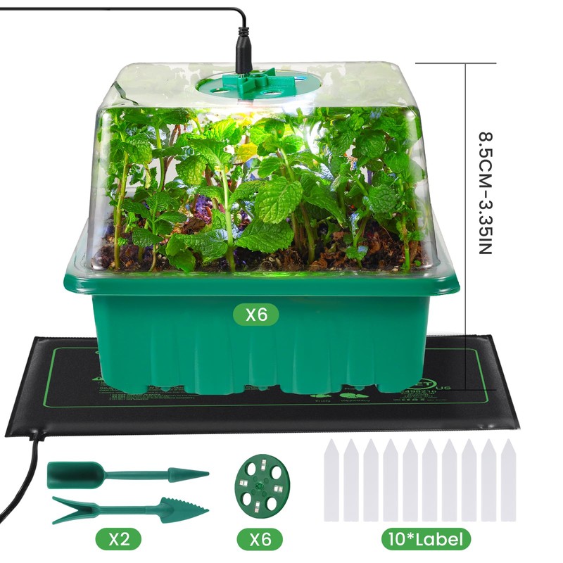 Seed Starter Trays with Grow Lights and Heat Mat, 72
