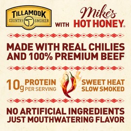 Tillamook Country Smoker Premium Beef Jerky, Mike's Hot Honey, 2.2 Ounce, Real Hardwood Smoked Beef, Low Carb, High Protein, Ready to Eat Sweet & Spicy Snack
