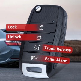 Aichiyu Key Fob for Kia Forte 2014 2015 2016 FCC ID: OSLOKA-870T Model No. OKA-870T 4 Buttons 315Mhz Replacement Flip Remote Key Fob Car Control Transmitter