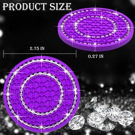 MEAJOO 2PCS Bling Crystal Rhinestone Cup Holder Coaster, 2.75 inch Soft Silicone Anti-Slip Shockproof, Car Cup Holder Insert Coasters, Universal Car Interior Accessories for Women (Purple & White)