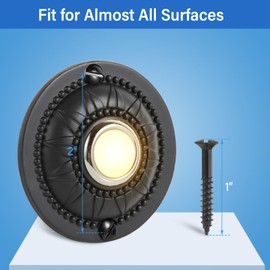 Doorbell Push Button, Gold Heavy Duty Metal Door Bell Wired Button LED Lighted Wall Mounted Door Bell Push Buttons-Black Round