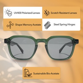 KIAURA Lautner Premium UV400 Polarized Sunglasses, XL & Original, Shape Memory Acetate Frames, Scratch-Resistant Lenses, Emerald, Emerald - Regular