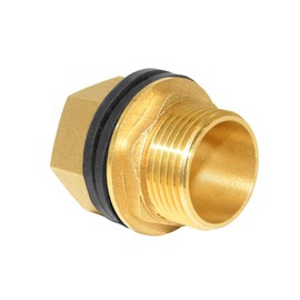 Hooshing Brass Bulkhead Fitting 1 Inch Male 1 Inch Female Thead Soild Brass Water Tank Connector with Rubber Ring Hose Adapter