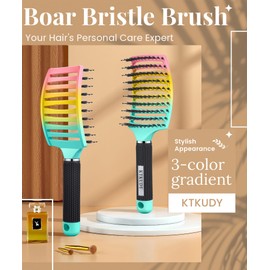 KTKUDY Wet & Dry Detangling Hair Brush - Tangle Free Detangler Brush For Women Men & Kids - Faster Blow Drying - Vented Curved HairBrush