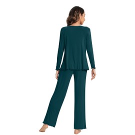WiWi Womens Viscose from Bamboo Pajamas Set Long Sleeve Top with Pants Sleepwear Soft Knit Pajama Pjs S-XXL, Peacock Green, Small