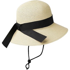 KorhLeoh Girls Straw Sun Hat Floppy Wide-Brim Summer Beach Hat with Bow 2-17t Beige