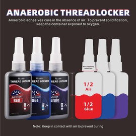 Realth 50ml-3 Pack Threadlocker Purple Blue and Red, Low Strength Medium Strength and High Strength Thread Locker, Lock Tight Thread Lock for Metal, Fasteners, Nuts, Bolts to Against Losening and Seal