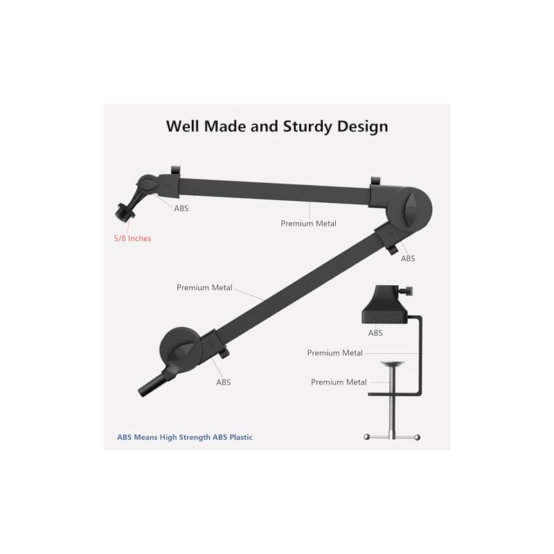 Soporte de brazo de micrófono con conector de 5/8 pulgadas,