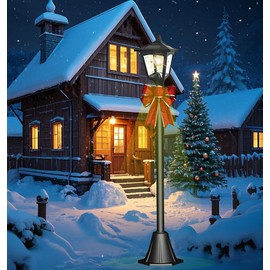 2-Pack 42 Inches Solar Lamp Post Lights Outdoor – Dusk to Dawn LED Pole Lights with Red Ribbon, IP65 Waterproof,120LM Solar Street Light, for Garden Driveway Patio & Yard, Easy Installation