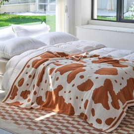 ATMOSURELY Ultra Soft Cozy Cow Print Knitted Throw Blanket Microfiber Fluffy Blanket Brown Lightweight Fleece Blanket for Bed Sofa Couch 51x63 Inches (Cow Brown)