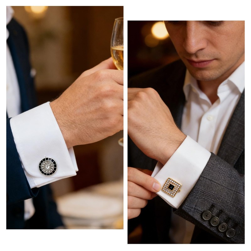 6Pairs Cufflinks Cuff Links for Men,Diamond Crystal Cufflinks,Fashion Classic Tone