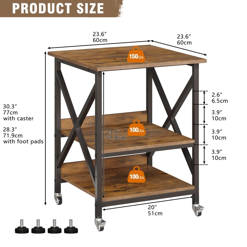 VENNQD 23.6 x 23.6 x 30.3 Inches Printer Stand, Large