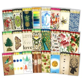 HomArt Matchbox Designs of Your Choice (4 Unique Box Designs with 4" Matches, Striking Stickers by Thankful Greetings) Decorative & Festive for Home Decor, Gifts, Accessories Long Safety Matches