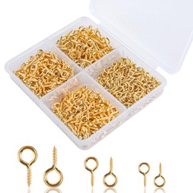 GOLD DEER 600 Pcs 3 Sizes Small Screw Eye Pins for Jewelry Making & DIY Crafts Tiny Eye Hooks & Screw Eyes for Crafts Mini Screw Eyes Pin Hook Self Tapping Screw Eye Hooks,Gold