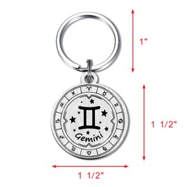 Alotozo Gemini Zodiac Birthday Keychain - Gemini Horoscope Gift for Women & Men (May 21 - June 20) - Unique Stainless Steel Zodiac Bday Gifts