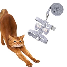 iNszkoos Cat Harness and Lead Set to Outdoor Walking, H-shaped Adjustable Escape Proof Cat Leash Set for Medium Large Kittens, Dark Grey with bow tie