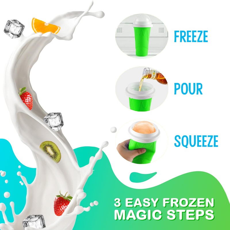 Slushy Cup (2 Pack) & Slushy Maker Portable Smoothie Slushie