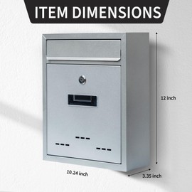 YOOBOX Wall-Mount Mailbox for House Outside, Locking Key Drop Box with View Window, Locking Postbox, Steel Metal Mail Box, 12.2 x 10.24 x 3.74 inch, Silver, MA002