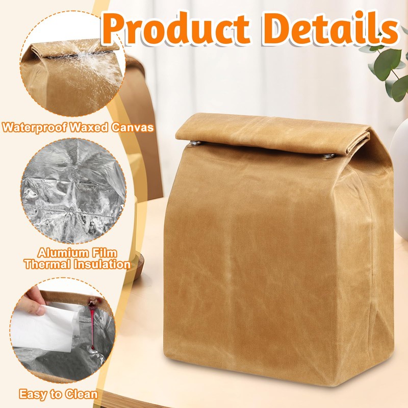 Alrhso Waxed Lunch Bag Canvas Sack Reusable Insulated Lunch Sack