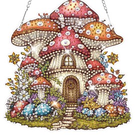 HEIBAGO Mushroom House Hanging Diamond Art Kits for Adults, Fall Special Shaped Crystal Diamond Painting Ornament Kit, DIY Double-Sided Pattern Gem Art Kit for Home Wall Decor 8.3x8.3inch