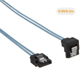 CableCreation SATA III Cable, [5-Pack] 8-inch SATA III 6.0 Gbps 7pin Female Straight to Down Angle Female Data Cable with Locking Latch, 0.6 FT Blue