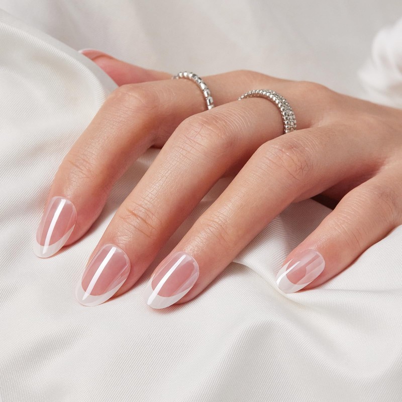 Round French Tip Press On Nails Short - Findigit Soft