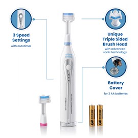 Triple Bristle GO 3 Sided Sonic Toothbrush - Soft Nylon Bristles, Autism & Special Needs Toothbrush for Kids & Adults, Travel Friendly