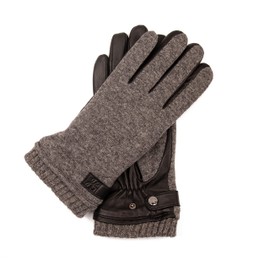 Hand Gewand by Weikert Elias Men's Sporty Lambskin Gloves with Knitted Back of the Hand and Warm Fleece Lining, Touchscreen Function, Leather Gloves Men, Knitted Leather Mix, grey/black