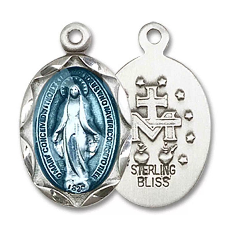 Bliss Sterling Silver Catholic Miraculous Mary Oval Medal Pendant Necklace