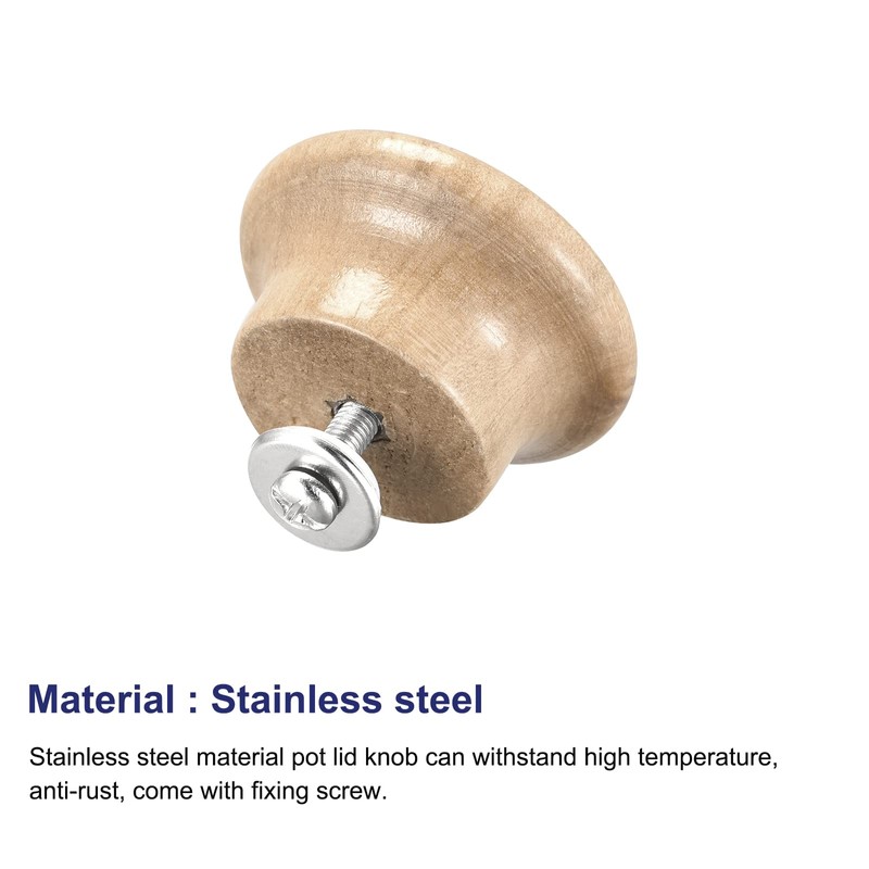 sourcing map Universal Pot Lid Knob, Wooden Replacement Knob 49x26mm