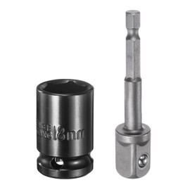 sourcing map Deep 6-Point Impact Socket 1/2" Drive 18mm Metric Socket 1.5" Length with 1/4" Hex Shank Adapter, CR-V Steel Socket Adapter Accessory Tool Set Kit for Hex Bolts Nuts