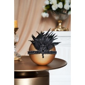 BABEYOND 1920s Flapper Headpiece 20s Carnival Feather Headband Crystal Beaded Great Gatsby Hairband 1920s Flapper Gatsby Hair Accessories (black)