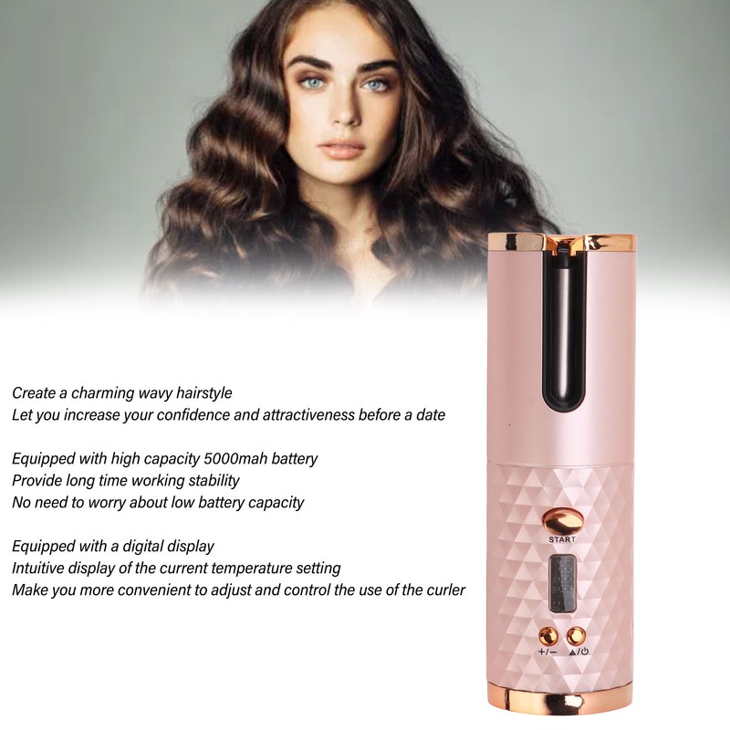 Cordless Automatic Hair Curler Fast Heating USB Rechargeable Portable Curling