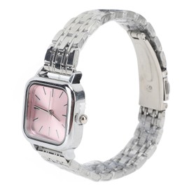 Women Quartz Watch Alloy Steel Strap Stylish Waterproof Ladies Square Wrist Watch for Daily Life Pink