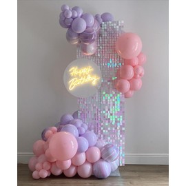 Shimmer Wall Backdrop Pink Iridescent Square Sequin Wall Panel Backdrop Decor for Wedding, Anniversary, Birthday, Party, 12 Panels