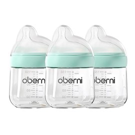 Oberni Breastfeeding Baby Bottles 5oz PP Anti-Colic with Natural Response Nipples, 2.36In Wide Neck Newborn Bottle for 0-6 Months Babies - Color: 3 Pack Blue