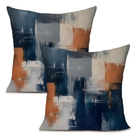 KAIOUS Navy Blue Orange Grey Throw Pillow Covers Decorative for Couch Sofa Bed Living Room Bedroom 20x20 inches Set of 2