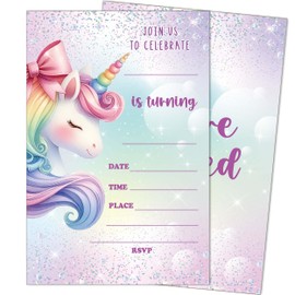 heiyihe Magical Unicorn Birthday Invitations, 20 Pack Birthday Party Invitations for Boys Girls with Envelopes, Party Supplies for Birthday Celebrations Baby Showers, 4" x 6"-D12