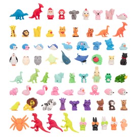 72Pcs Random Animal Erasers for Kids, All Animals and No Duplication, Can Be Used As Classroom Rewards, Children's Party Gifts, Back to School Supplies (72)