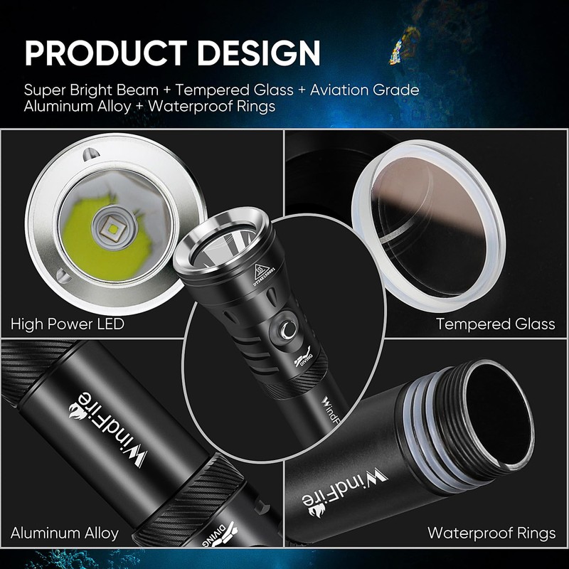 WINDFIRE High-Power Dive Lights Scuba Diving Flashlight – IPX8 Waterproof