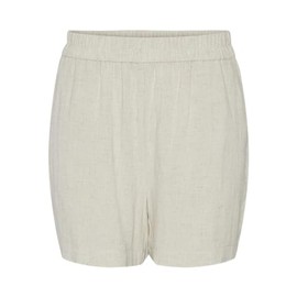 PIECES Women's Pcvinsty Hw Linen Noos BC Shorts, Oatmeal