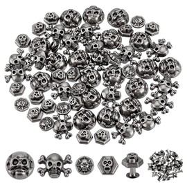 PH PandaHall 80 Sets Skull Head Rivets Screw Back Skull Rivets, 4 Styles Skull Decorative Rivet Studs Antique Silver Skeleton Ghost Rivet for Clothes Bag Leather Belt DIY Craft Making
