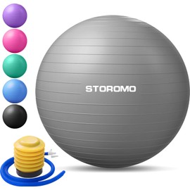 STOROMO Exercise Ball,Yoga Ball(with Exercise Tutorial)，Extra Thick Non-Slip,Holds 2500 lbs, Workout Ball for Pregnancy Birthing and Balance Stability (Silver, 65cm/25.6in)